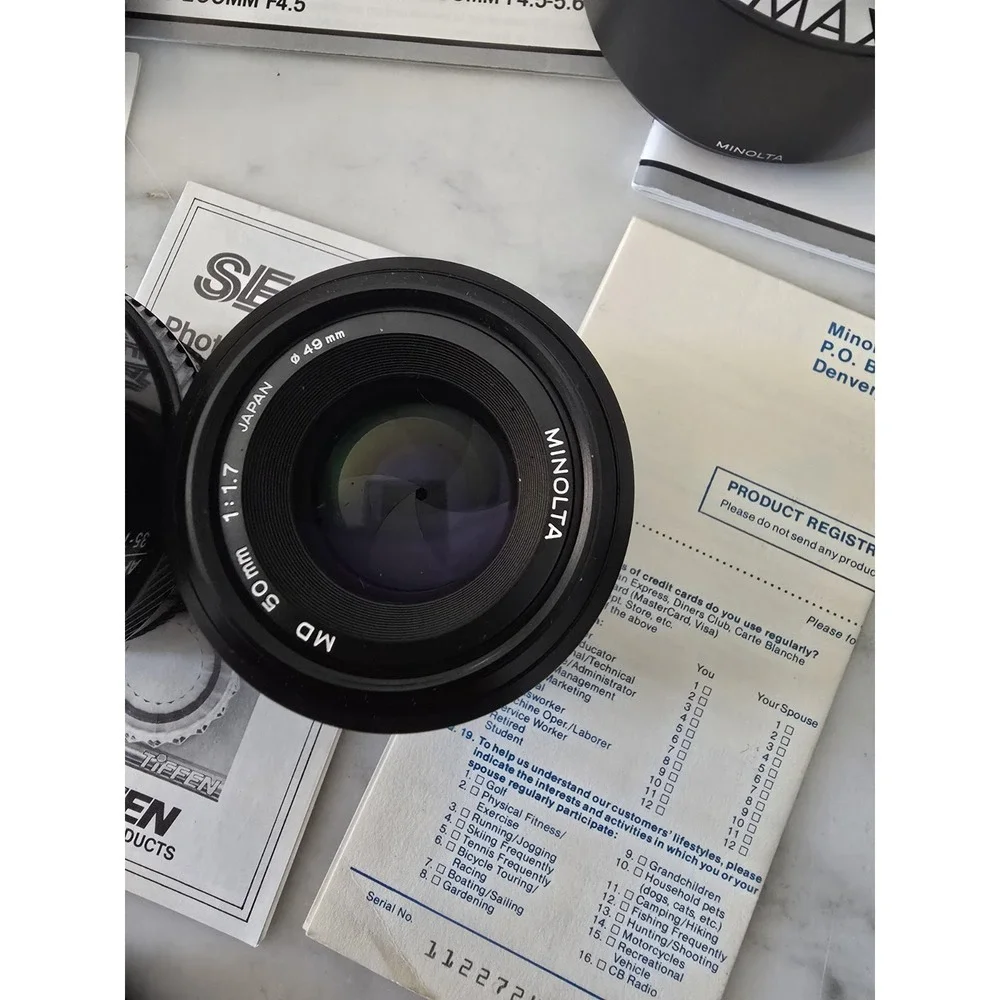 Minolta Maxxum 7000 35mm Film Camera Bundle, ‎ 4 Lenses, Flash, Filters, Manuals